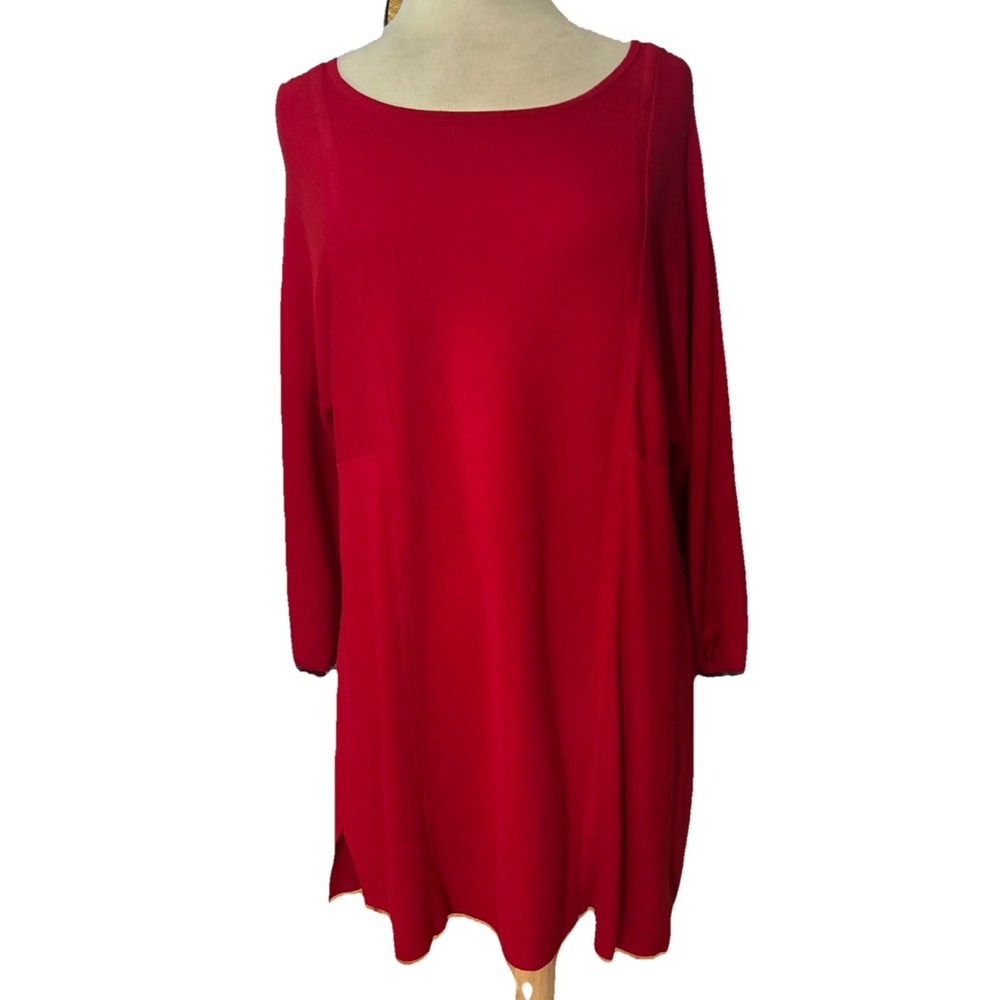 Chicos Red Tunic 3/4 Sleeve Ponte Knit Size 3